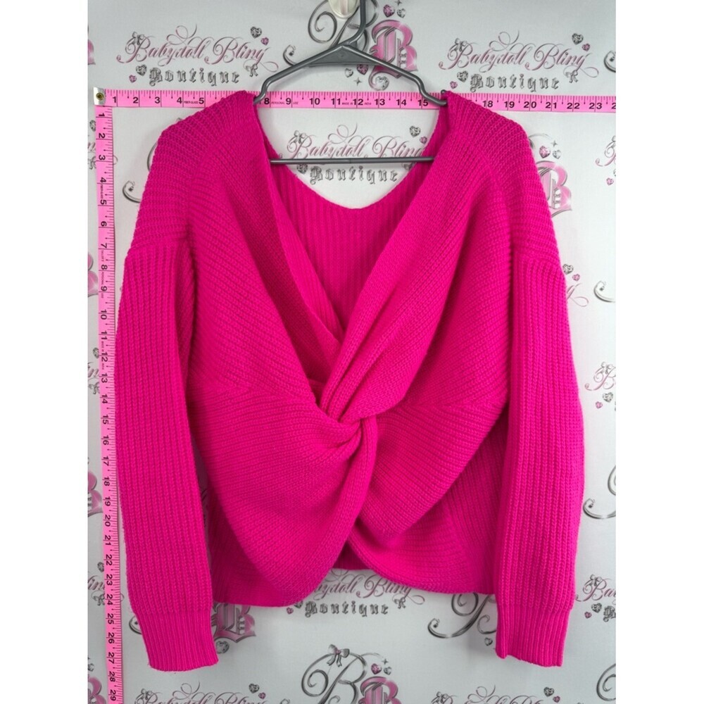 Fashion Nova sweater twist tie up Hot Pink Off-the-Shoulder Twist Knit Sweater
